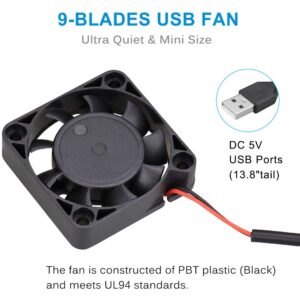 GDSTME 40mm USB Fan for VR Gear, Aquarium, Roku, Router, Raspberry Pi, Cosplay, Helmet Cooling Ventilation