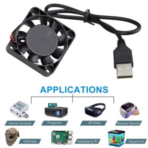 GDSTME 40mm USB Fan for VR Gear, Aquarium, Roku, Router, Raspberry Pi, Cosplay, Helmet Cooling Ventilation