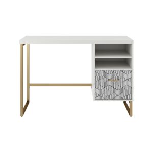 CosmoLiving by Cosmopolitan Scarlett Single Pedestal Desk, White, Model Number: