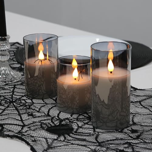 Rhytsing Gray Glass Battery Operated LED Candles with Remote, Flameless Candle Gift Set, Warm White Light - Include 6 Batteries