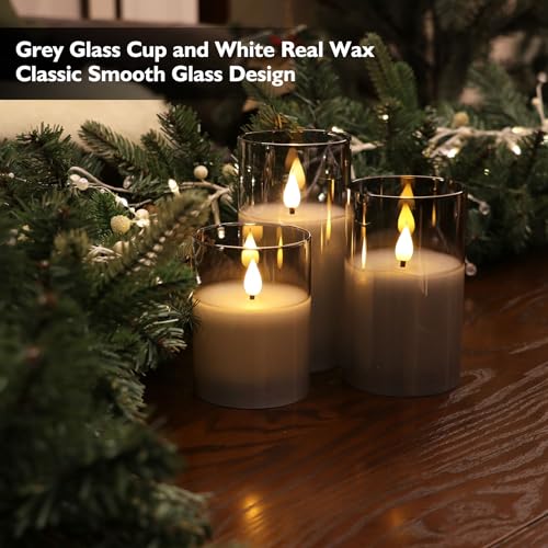 Rhytsing Gray Glass Battery Operated LED Candles with Remote, Flameless Candle Gift Set, Warm White Light - Include 6 Batteries