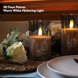 Rhytsing Gray Glass Battery Operated LED Candles with Remote, Flameless Candle Gift Set, Warm White Light - Include 6 Batteries