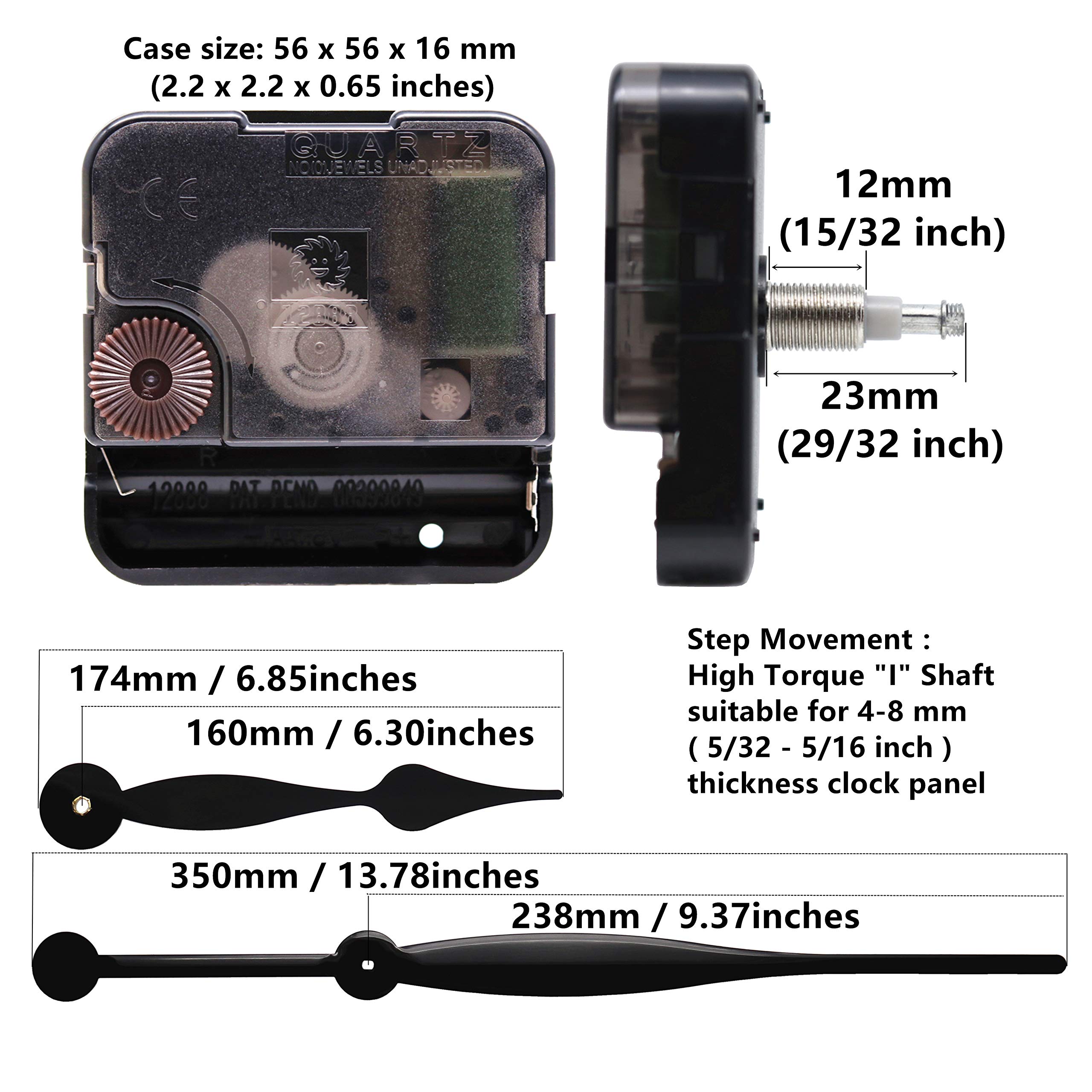 TIKROUND 12888 High Torque Quartz Clock Movement Replacement Parts with 350 mm / 13.78 Inch Long Spade Hands