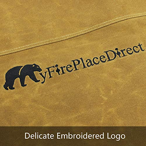 MyFirePlaceDirect Heavy Duty Waxed Canvas Log Carrier Tote Bag with Unique Embroidered Logo, Extra Large Durable Firewood Holder with Strong Comfort Handle, Heavy Duty Wood Carrying Bag Rust