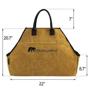 MyFirePlaceDirect Heavy Duty Waxed Canvas Log Carrier Tote Bag with Unique Embroidered Logo, Extra Large Durable Firewood Holder with Strong Comfort Handle, Heavy Duty Wood Carrying Bag Rust