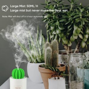 ONUEMP Cactus Humidifiers with Night Light, Mini Cool Mist Humidifier 280ml USB Portable Air Diffuser, Auto Shut-off, Gift for Christmas, Valentines, for Bedroom, Baby, Travel, Desktop, Home, Office