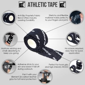 Element 26 Athletic Weight Lifting Tape - Premium Thumb and Finger Tape - Black Hook Grip Tape - Sticky and Stretchy Tape with Sweat Resistant Adhesive (3 Rolls - 1.5" Width, Black)