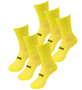 rbr cycling running sports socks men size 9-12 high visibility fluorescent 3 pack (yellow)