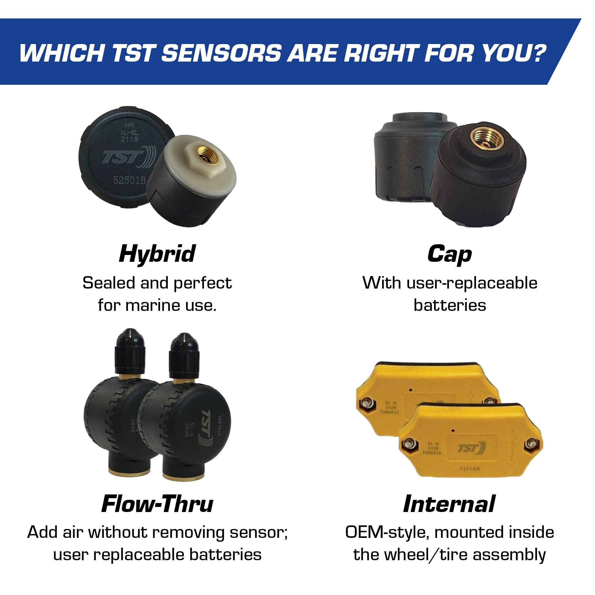 TST 507 Tire Pressure Monitoring System, 2 Flow Thru Sensors for Metal Valve Stems by Truck System Technologies, TPMS for Caravans, Motorhomes and campervans