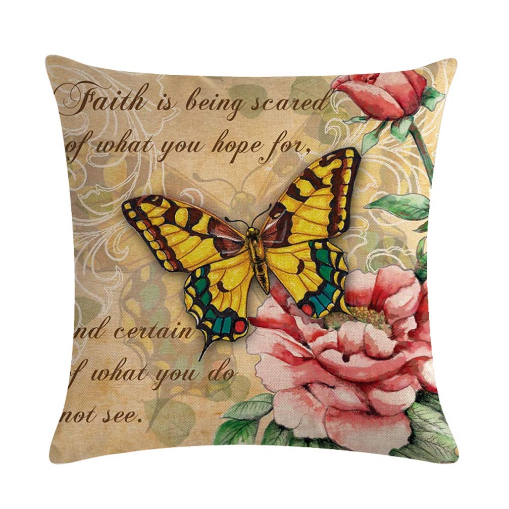 ULOVE LOVE YOURSELF Butterfly Pattern Throw Pillow Covers Vintage Style Home Decorative Cushion Cover Yellow&Pink Flowers Pillowcase 18”×18”,4Pack (Butterfly Pattern)