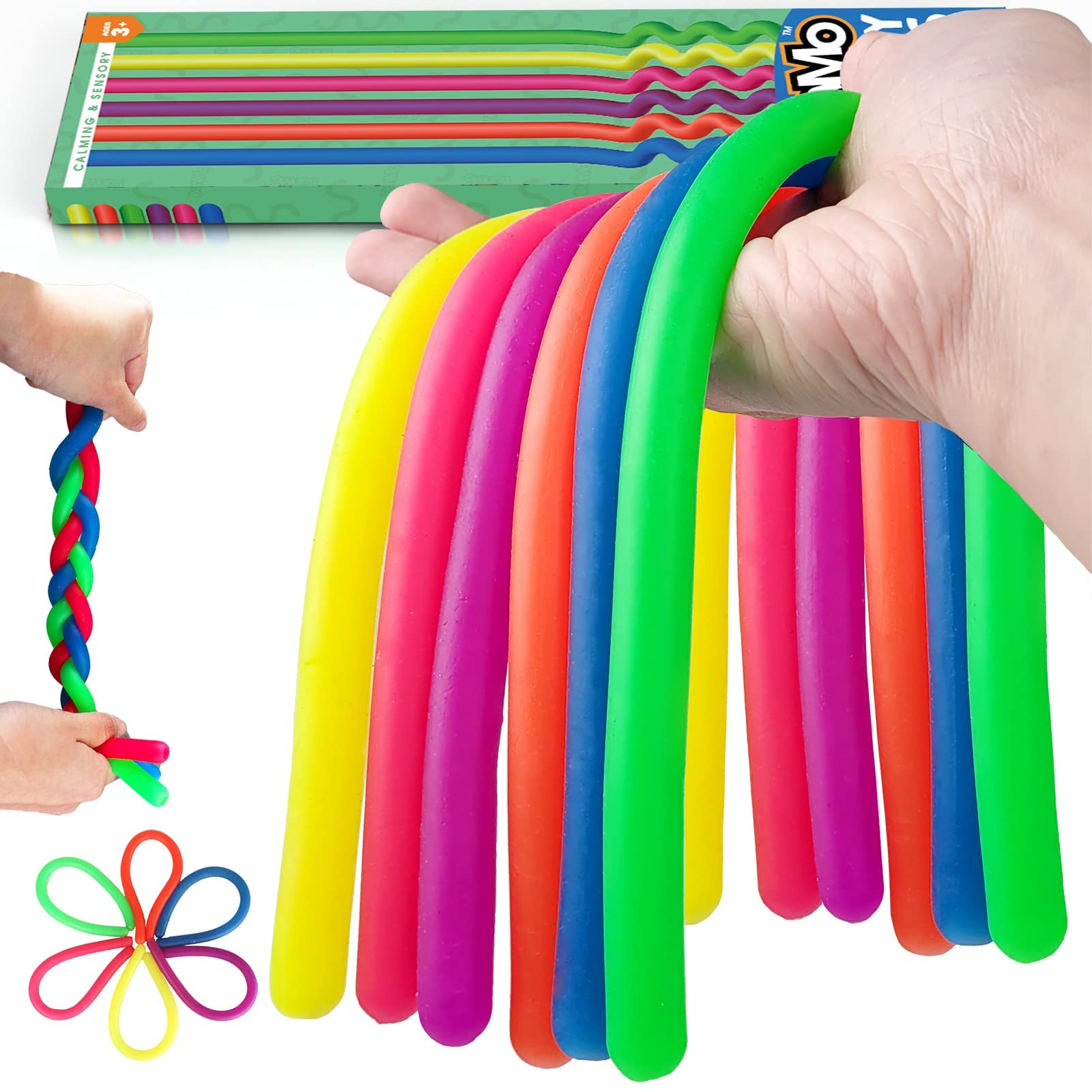 BUNMO Super Sensory Stretchy Strings 6pk | Calming & Textured Monkey Stretch Noodles | Sensory Toys for Autistic Children | Stress Relief & Anxiety Toys for Kids | Hours of Fun for Kids (Smooth)