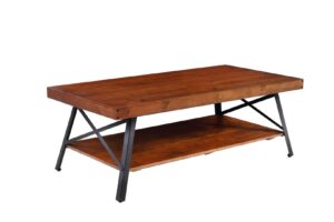 phoenix home ct181101 emerald home chandler rustic industrial solid wood and steel coffee table with open shelf, brown