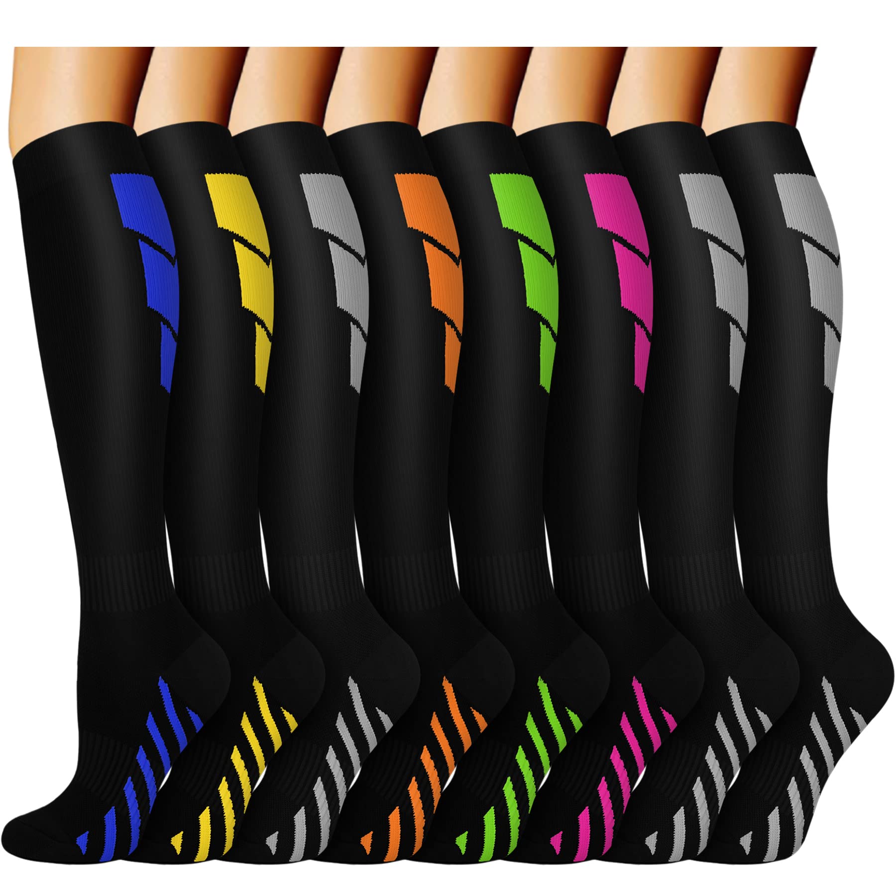 ACTINPUT Compression Socks (8 Pairs) for Women & Men - Best Medical,Running,Hiking,Recovery & Flight Socks Large/X-Large