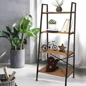 Blissun Ladder Shelf, 4-Tier Bookshelf, Storage Rack Shelf for Office, Bathroom, Living Room, Hazelnut Brown
