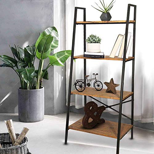 Blissun Ladder Shelf, 4-Tier Bookshelf, Storage Rack Shelf for Office, Bathroom, Living Room, Hazelnut Brown