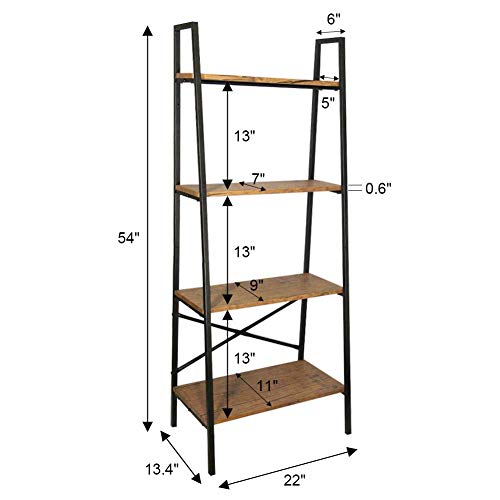 Blissun Ladder Shelf, 4-Tier Bookshelf, Storage Rack Shelf for Office, Bathroom, Living Room, Hazelnut Brown