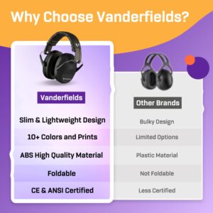 VANDERFIELDS Hearing Protection Ear Muffs for Noise Reduction, 26dB Certified, Noise Cancelling Safety Ear Protection for Shooting, Adult Headphones for Lawn Mowing, DIY, Construction, Woodworking