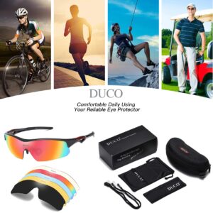 DUCO Polarized Sports Cycling Sunglasses for Men with 5 Interchangeable Lenses for Running Golf Fishing Hiking Baseball