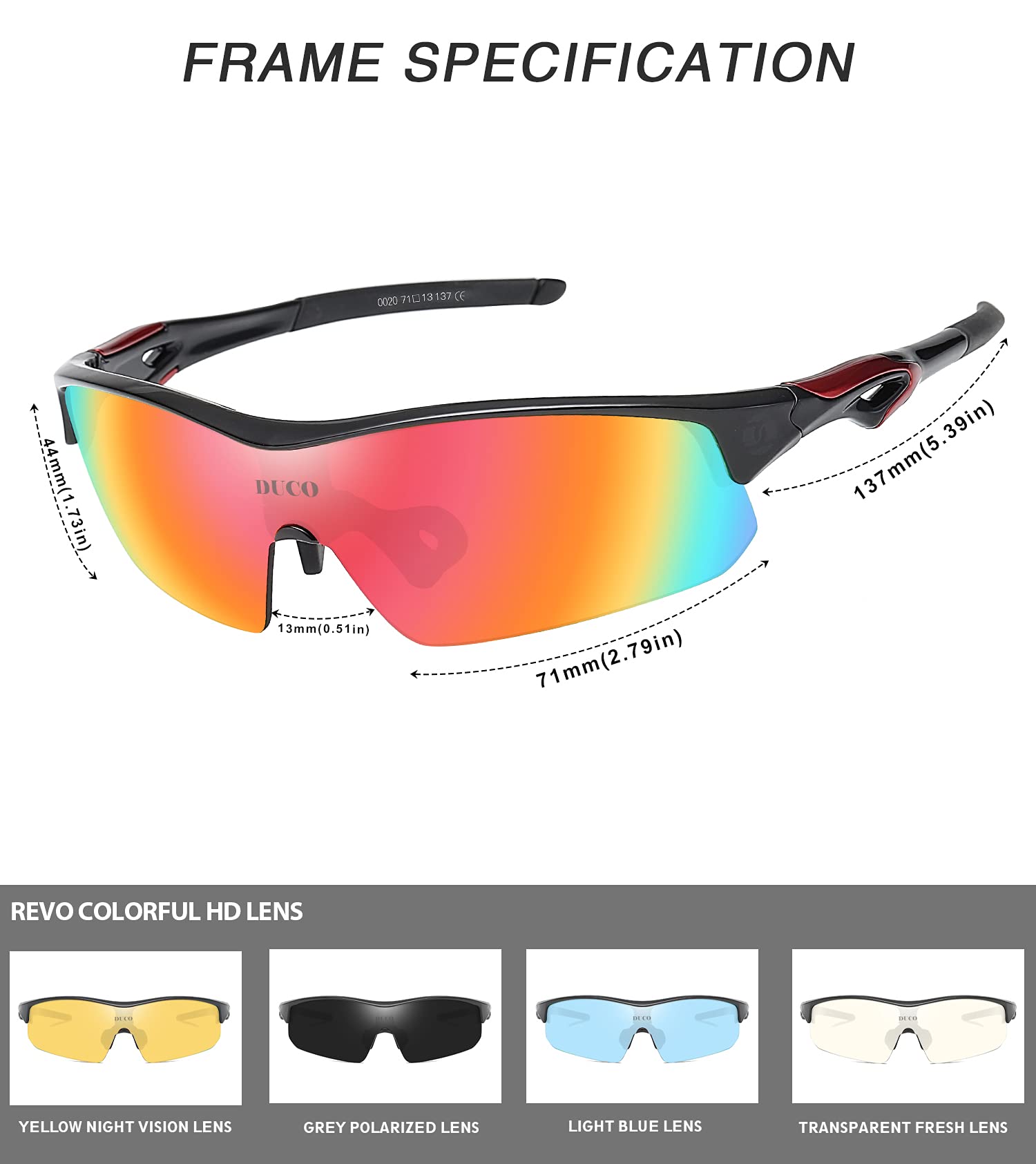 DUCO Polarized Sports Cycling Sunglasses for Men with 5 Interchangeable Lenses for Running Golf Fishing Hiking Baseball