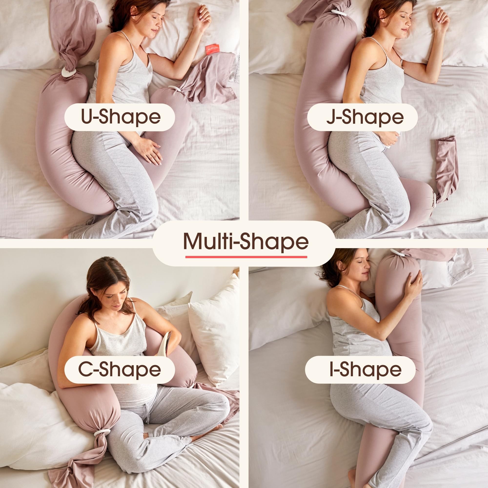 bbhugme Adjustable Pregnancy Pillow – Full Body Support for Side Sleeping - Adjustable Firmness and Shape - Supports Back, Legs, Belly, HIPS for Pregnant Women - Removable Cover - Dusty Pink