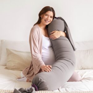 bbhugme Adjustable Pregnancy Pillow – Full Body Support for Side Sleeping - Adjustable Firmness and Shape - Supports Back, Legs, Belly, HIPS for Pregnant Women - Removable Cover - Stone