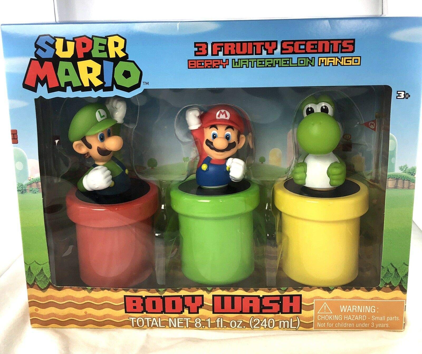 Super Mario Body Wash Gift Box - Luigi, Mario and Yoshi - 3 Fruity Scents (Berry, Watermelon, Mango)