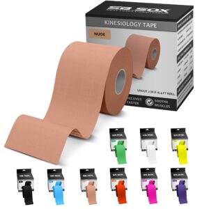sb sox original cotton kinesiology tape roll – best latex free athletic tape for muscles/joints – waterproof, stretchy, and gentle on skin (16ft) (nude)