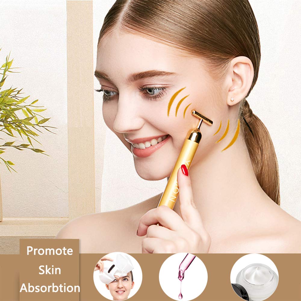 Yeamon 2 in 1 Face Massager Golden Facial Electric 3D Roller and T Shape Arm Eye Nose Massager Skin Care Tool