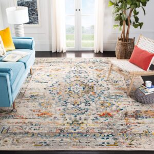 SAFAVIEH Madison Collection Area Rug - 5'3" x 7'6", Cream & Blue, Boho Distressed Medallion Design, Non-Shedding & Easy Care, Ideal for High Traffic Areas in Living Room, Bedroom (MAD474B)