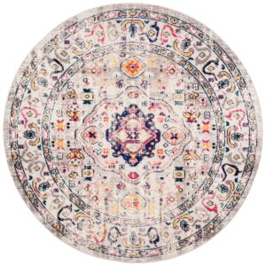 SAFAVIEH Madison Collection Area Rug - 6'7" Round, Grey & Blue, Boho Chic Medallion Distressed Design, Non-Shedding & Easy Care, Ideal for High Traffic Areas in Living Room, Bedroom (MAD468F)