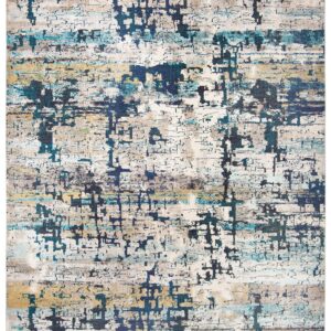 SAFAVIEH Madison Collection 9' x 12' CreamBlue MAD469B Modern Abstract Non-Shedding Living Room Bedroom Dining Home Office Area Rug