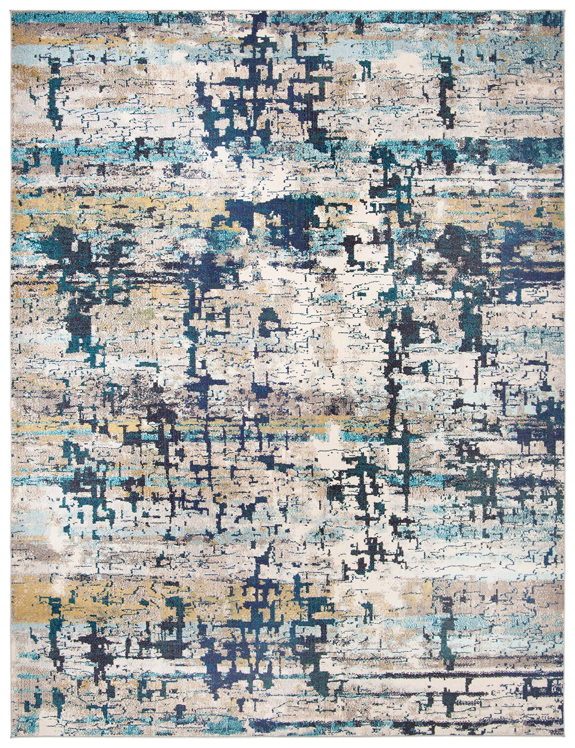 SAFAVIEH Madison Collection 9' x 12' CreamBlue MAD469B Modern Abstract Non-Shedding Living Room Bedroom Dining Home Office Area Rug