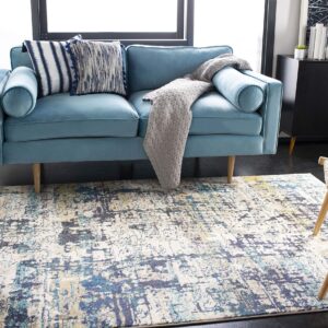 SAFAVIEH Madison Collection 9' x 12' CreamBlue MAD469B Modern Abstract Non-Shedding Living Room Bedroom Dining Home Office Area Rug