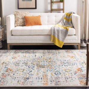 SAFAVIEH Madison Collection Area Rug - 8' x 10', Cream & Blue, Boho Distressed Medallion Design, Non-Shedding & Easy Care, Ideal for High Traffic Areas in Living Room, Bedroom (MAD474B)