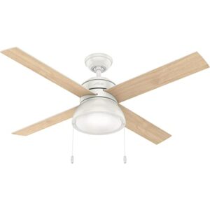 hunter fan company, 54151, 52 inch loki fresh white ceiling fan with led light kit and pull chain