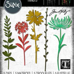 Sizzix Thinlits Die Set , Wildflower Stems #1 by Tim Holtz, 5 Pack, One Size, Multicolor 5 Piece