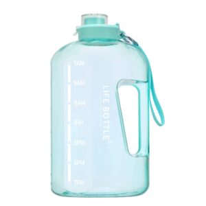 life bottle 1 gallon water bottle with straw lid and chug lid, big leakproof water jug with time marker, no quotes. 128 oz water bottle with handle and straw, bpa free