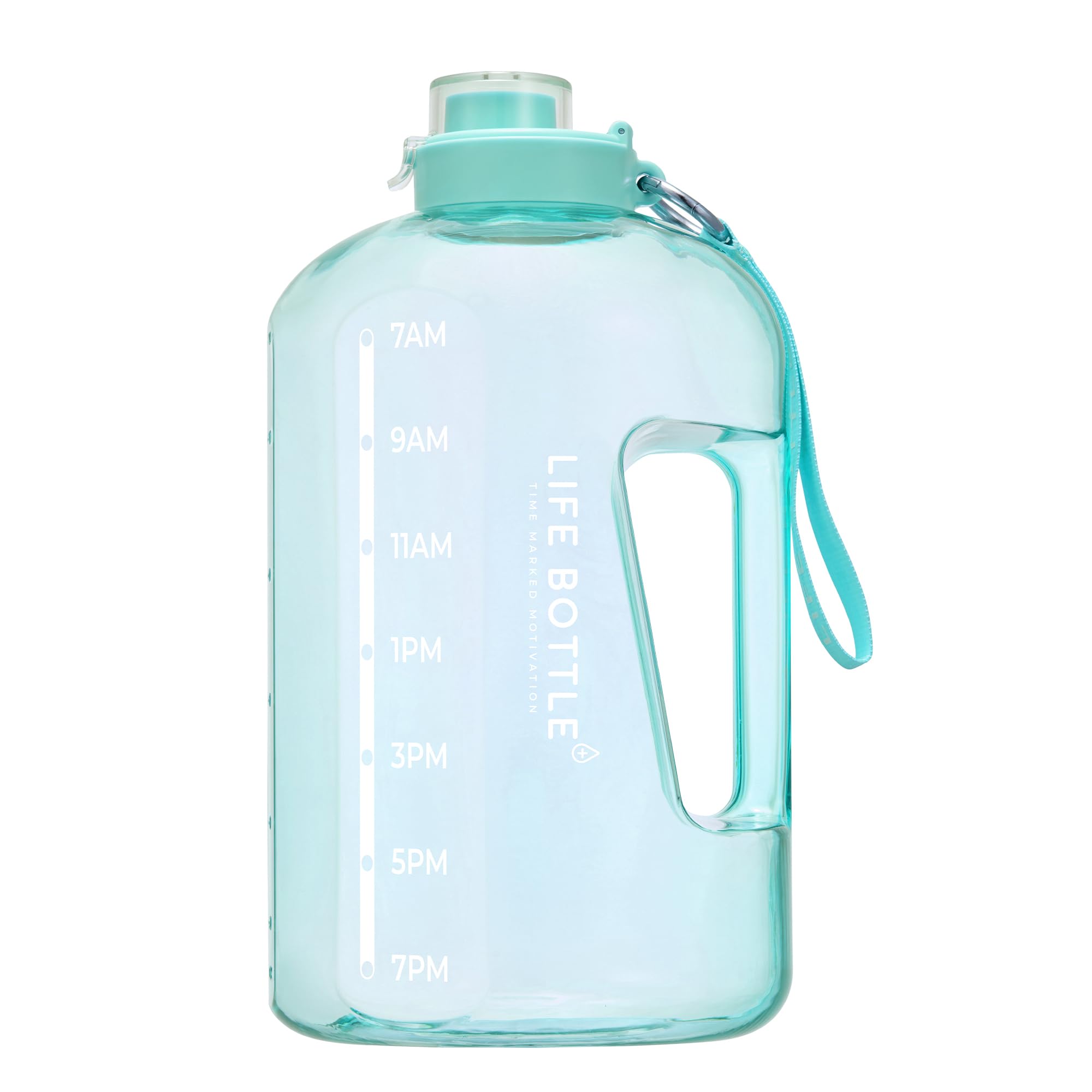 Life Bottle 1 Gallon Water Bottle with Straw Lid and Chug Lid, Big Leakproof Water Jug with Time Marker, No Quotes. 128 oz Water Bottle with Handle and Straw, BPA Free