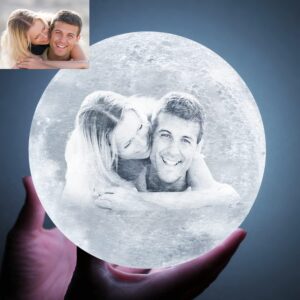 Custom Moon Lamp with Your Photo Text - 3D Printing Moon Light 5.9 Inch Touch Change 2 Colors - Personalized Christmas Birthday Valentine's Gift For Her Women Wife Girlfriend Couple Daughter Son