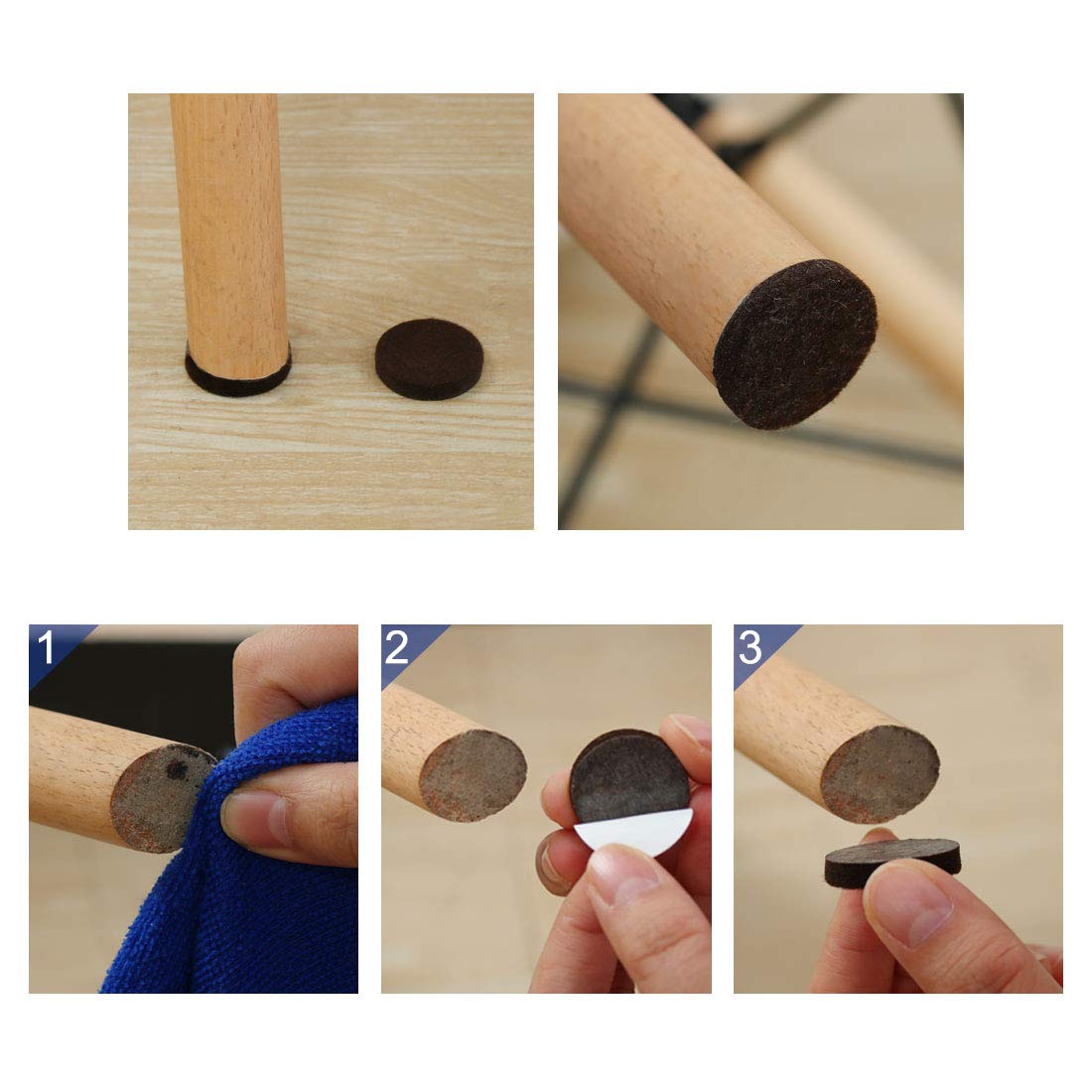 uxcell 70pcs Furniture Pads Round 3/4" Self-Stick Non-Slip Anti-Scratch Felt Pads Floors Protector Dark Brown