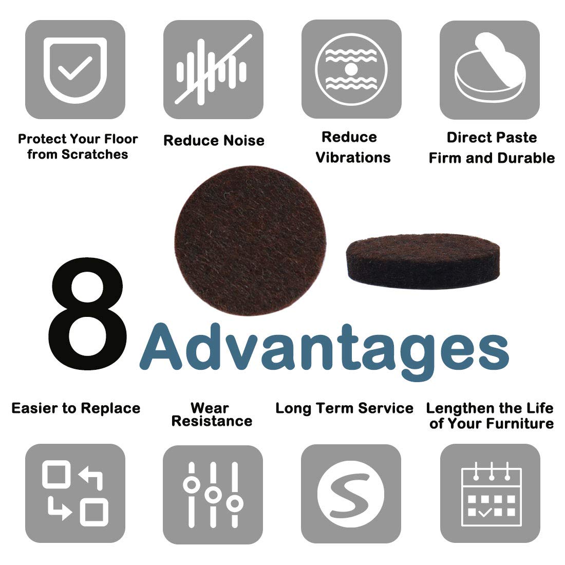 uxcell 70pcs Furniture Pads Round 3/4" Self-Stick Non-Slip Anti-Scratch Felt Pads Floors Protector Dark Brown