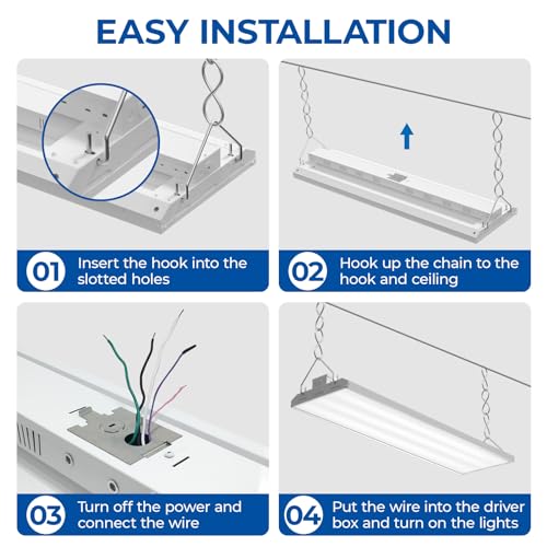 CINOTON 4FT 210W LED Shop Light with 28350LM,0-10V Dimmable Linear High Bay Lighting with 5000K,120-277V 135LM/W Commercial Hanging Lights for Garage Office Warehouse Workshop Factory UL Listed 2Pack