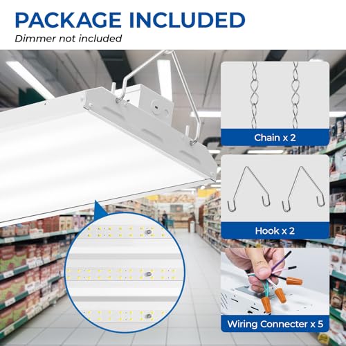 CINOTON 4FT 210W LED Shop Light with 28350LM,0-10V Dimmable Linear High Bay Lighting with 5000K,120-277V 135LM/W Commercial Hanging Lights for Garage Office Warehouse Workshop Factory UL Listed 2Pack