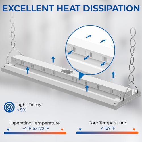 CINOTON 4FT 210W LED Shop Light with 28350LM,0-10V Dimmable Linear High Bay Lighting with 5000K,120-277V 135LM/W Commercial Hanging Lights for Garage Office Warehouse Workshop Factory UL Listed 2Pack