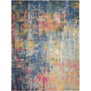 nourison celestial blue/yellow 9' x 12' area rug, contemporary, abstract, easy cleaning, non shedding, bed room, living room, dining room, kitchen (9x12)