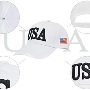 DISHIXIAO USA Baseball Cap Polo Style Adjustable Embroidered Dad Hat American Flag for Men and Women White