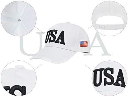 DISHIXIAO USA Baseball Cap Polo Style Adjustable Embroidered Dad Hat American Flag for Men and Women White