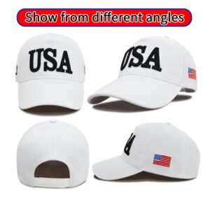 DISHIXIAO USA Baseball Cap Polo Style Adjustable Embroidered Dad Hat American Flag for Men and Women White