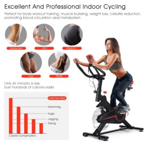 Goplus Stationary Bicycle, Indoor Cycling Bike, with Heart Rate Sensors, LCD Display, Professional Exercise Bike for Home and Gym Use (Standard)
