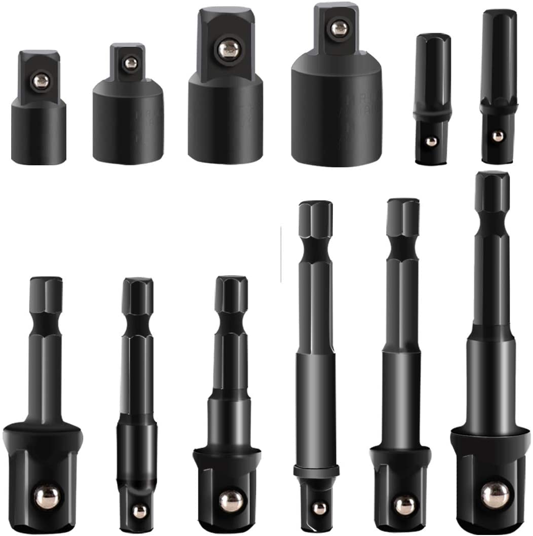 12pcs Drill Socket Adapter and Reducer Set, Extension Set Turns Power Drill Into High Speed Nut Driver. 1/4", 3/8", and 1/2" Drive …